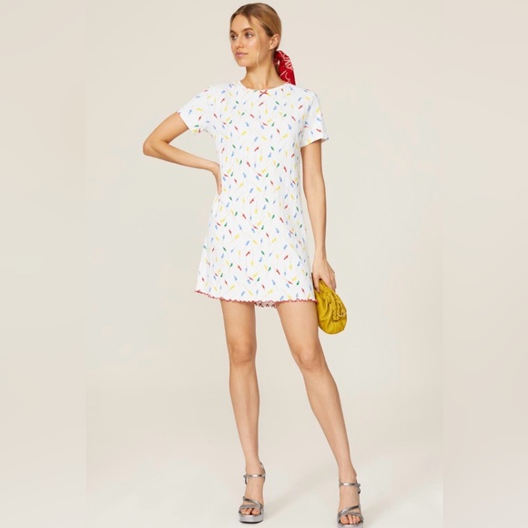 Rachel Antonoff Fitz White T-shirt Dress with Multicolor Pattern - Picture 1 of 5